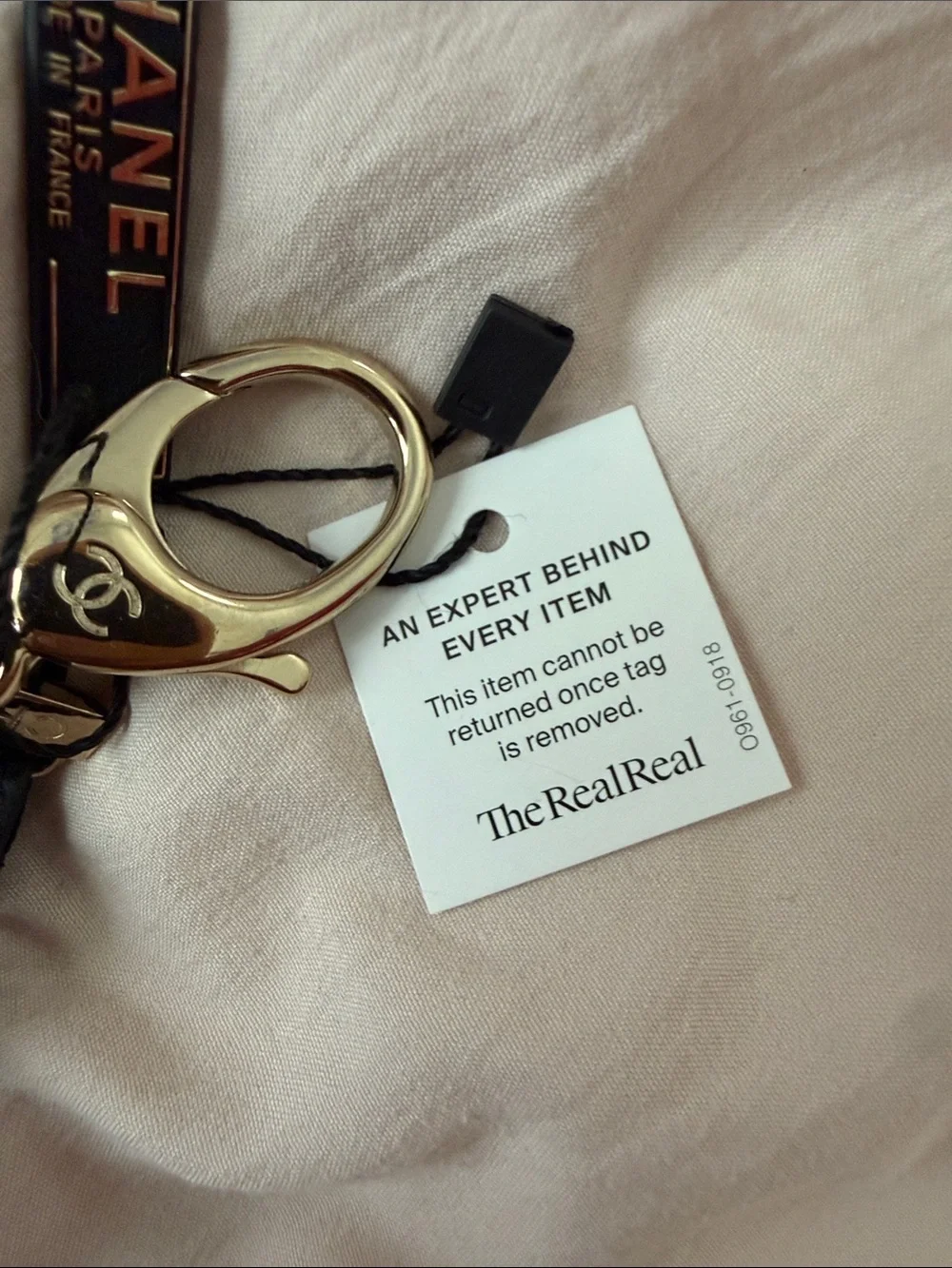 CHANEL Black Quilted Leather Key Strap with Gold Hardware